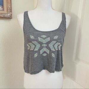 Brandy Melville Grey Crop Tank Tribal Design OS